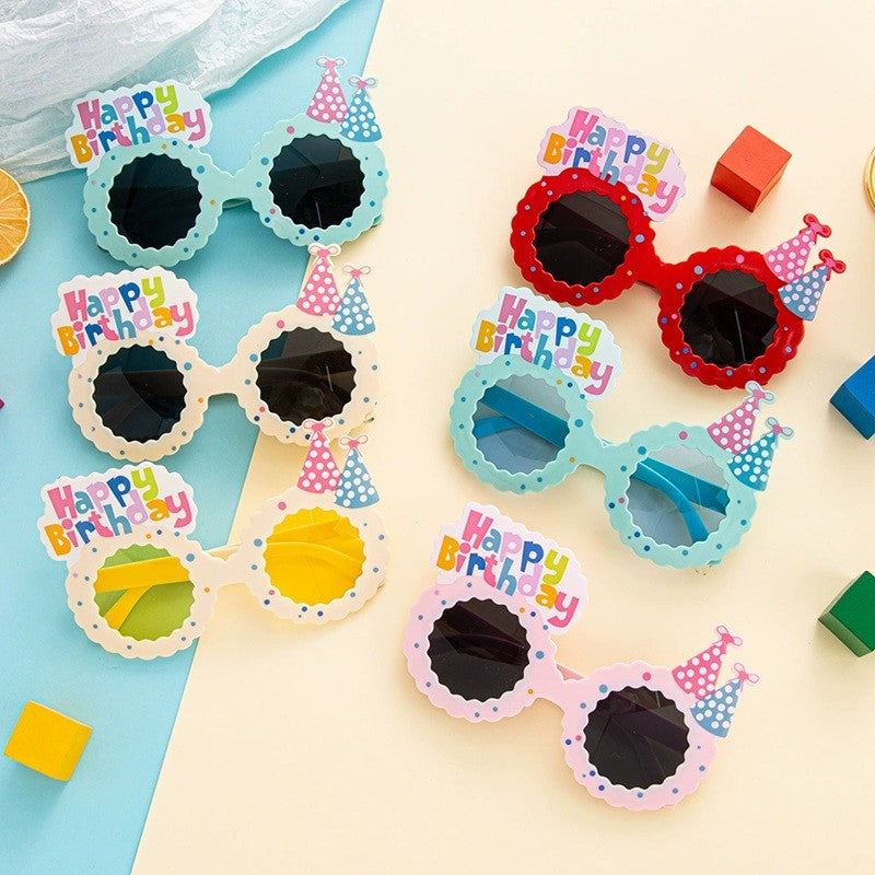 Ochelari Decorativi, Vivimall, pentru Petrecere, din ABS, Unisex, Model Happy Birthday, 13.5 x 8.5 cm, Bej cu Lentile Galbene - vivimall.ro