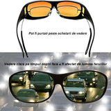 Ochelari pentru Viziune pe Timp de Noapte, Vivimall, Polarizati, pentru Condus, Ciclism, cu Posibilitatea Purtarii peste Ochelarii de Vedere, cu Lentila Galbena, pentru Protectie, Rama Neagra, Pc, 15x5 cm - vivimall.ro
