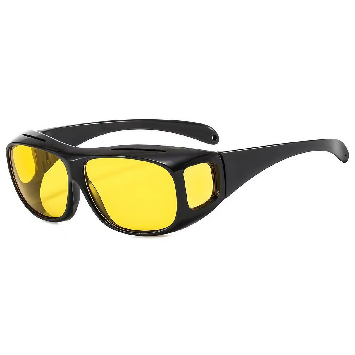 Ochelari pentru Viziune pe Timp de Noapte, Vivimall, Polarizati, pentru Condus, Ciclism, cu Posibilitatea Purtarii peste Ochelarii de Vedere, cu Lentila Galbena, pentru Protectie, Rama Neagra, Pc, 15x5 cm - vivimall.ro