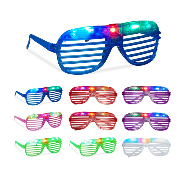 Ochelari de petrecere cu LED model grilaj multicolor, vedere frontală, mărime universală, plastic ușor