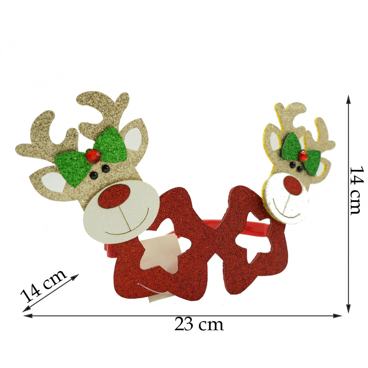 Ochelari petrecere de Craciun, forma  Stea cu Ren , Rosu, din Plastic si Poliester, Vivimall - vivimall.ro
