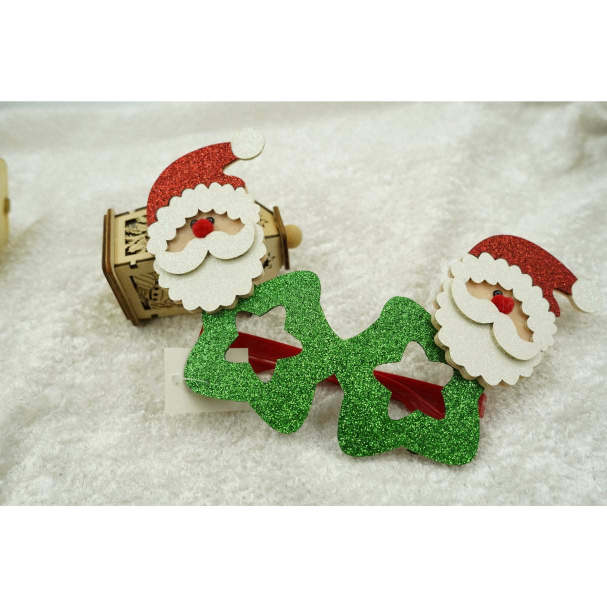 Ochelari petrecere de Craciun, tip Stea cu Mos Craciun, Verde, din Plastic si Poliester, Vivimall - vivimall.ro