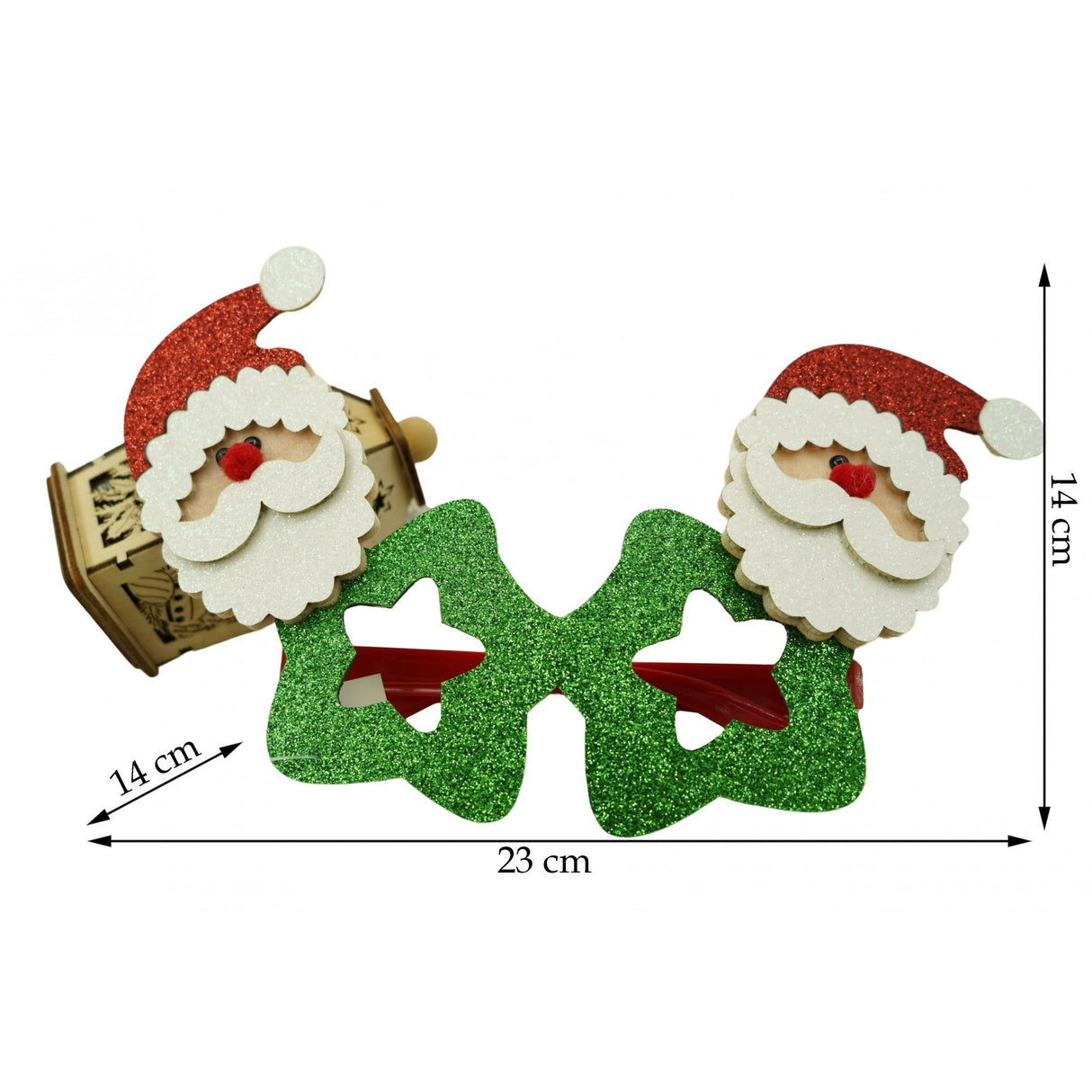 Ochelari petrecere de Craciun, tip Stea cu Mos Craciun, Verde, din Plastic si Poliester, Vivimall - vivimall.ro