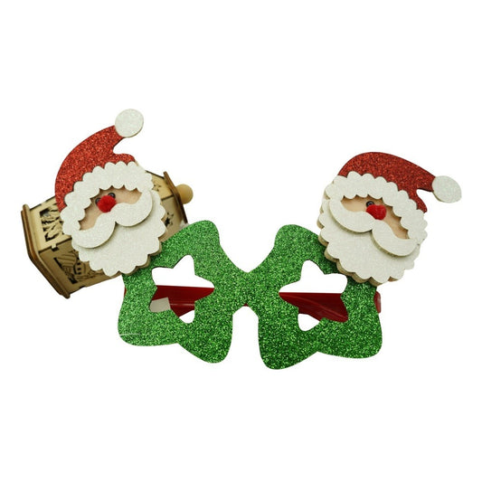 Ochelari petrecere de Craciun, tip Stea cu Mos Craciun, Verde, din Plastic si Poliester, Vivimall - vivimall.ro