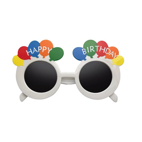 Ochelari Rotunzi Happy Birthday, Vivimall, Tematica Aniversare, Protectie Soare, din Plastic, 18.5x11.5 cm, Alb - vivimall.ro