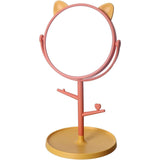 Oglina Cosmetica cu Picior, Vivimall, HD, Rotire 360 Grade, 15 cm Diametru, Suport Bijuterii Baza Rotunda + 2 Brate, Model cu Urechi, 31 x 14.5 x 15 cm, din Plastic, Portocaliu/Galben - vivimall.ro