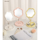 Oglindă de Machiaj pentru Birou, Vivimall, Rotativă, Detasabilă, Model de Floarea Soarelui, Suport pentru Inele, cu Depozitare, Alba - vivimall.ro