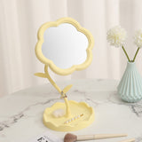Oglindă de Machiaj pentru Birou, Vivimall, Rotativă, Detasabilă, Model de Floarea Soarelui, Suport pentru Inele, cu Depozitare, Galbena - vivimall.ro