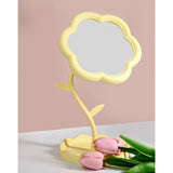 Oglindă de Machiaj pentru Birou, Vivimall, Rotativă, Detasabilă, Model de Floarea Soarelui, Suport pentru Inele, cu Depozitare, Galbena - vivimall.ro