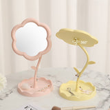 Oglindă de Machiaj pentru Birou, Vivimall, Rotativă, Detasabilă, Model de Floarea Soarelui, Suport pentru Inele, cu Depozitare, Roz - vivimall.ro