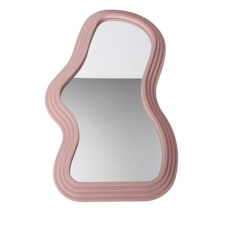 Oglinda de Perete, Vivimall, Decorativa, pentru Baie, Dormitor, Sufragerie, Model Minimalist, Forma Asimetrica, 40.3x26 cm, Roz - vivimall.ro