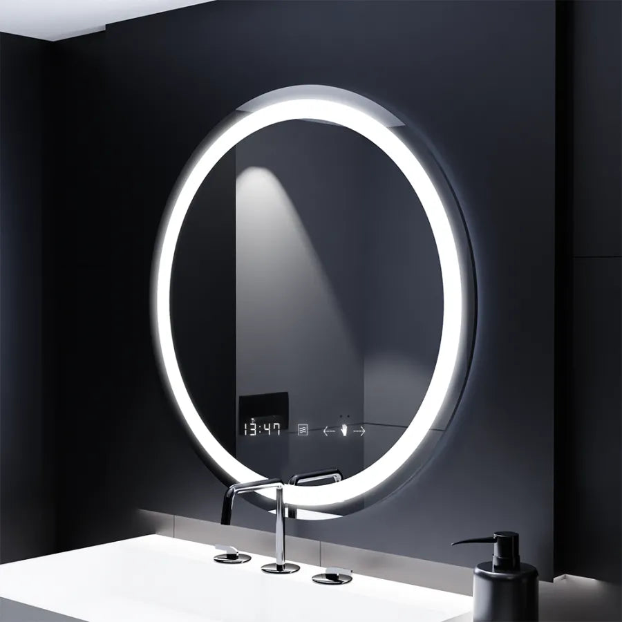 Oglinda Led Rotunda, 70Cm, Celeste Motionglow Marcello, Sistem Dezaburire, Ceas & Termometru - vivimall.ro