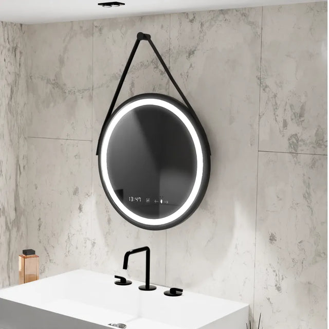 Oglinda Led Rotunda, 60Cm, Celeste Majeste Noir Eleve Motionglow Marcello, Sistem Dezaburire, Ceas & Termometru - vivimall.ro