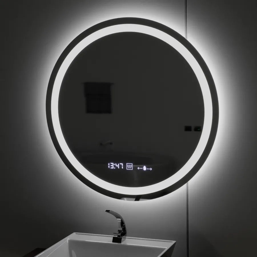 Oglinda Led Rotunda, 80Cm, Celeste Motionglow Marcello, Sistem Dezaburire, Ceas & Termometru - vivimall.ro