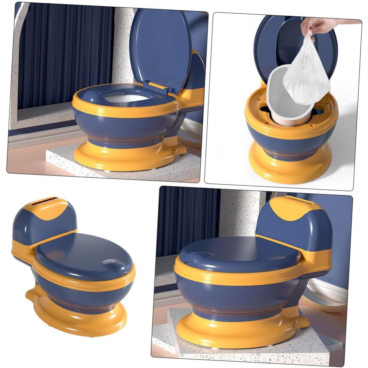 Olita Bebelusi, Pentru Copii 1 - 8 Ani, Model Toaleta Adulti, Colac Moale Pvc, Compartiment Detasabil, Cutie Depozitare Hartie, 34 X 32 X 19 Cm, Albastru/Portocaliu - vivimall.ro