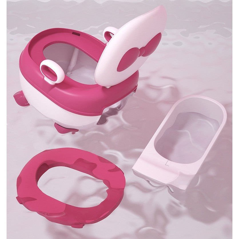 Olita pentru Copii, Vivimall, +1an, Portabila, Design cu Fundita, cu Capac, Model Prietenos, Non-Toxic, Compartiment Detasabil, cu Manere, cu 4 Picioare, Usor de Curatat, 46*33*32 cm, Roz - vivimall.ro