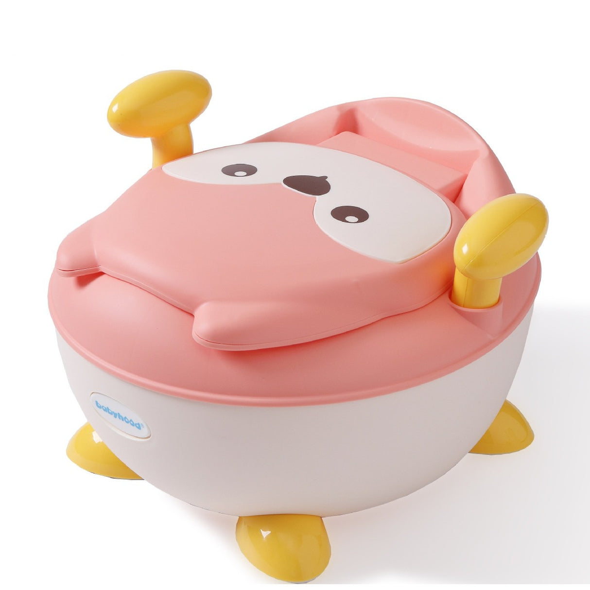 Olita pentru Copii, Vivimall, +6 luni, Compartiment Detasabil, cu Capac, Antiderapanta, din Plastic, Colac Moale, Model Animat Vulpe, cu Maner, 34.5 x 35 x 23 cm, Roz/Alb - vivimall.ro
