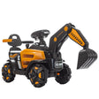 Mașinuță electrică tip excavator portocalie pentru copii 1-8 ani, vedere frontală, 72x36x50 cm