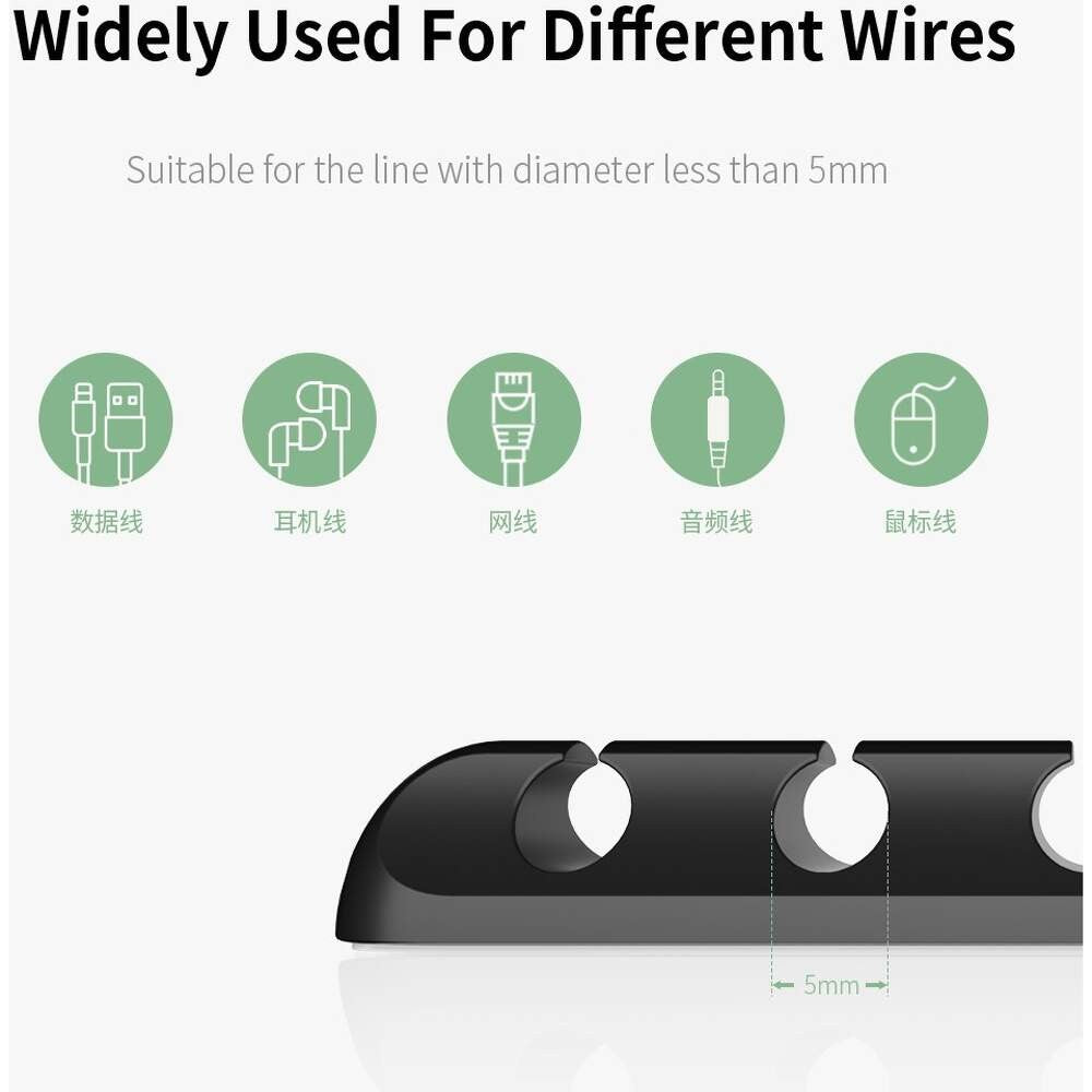 Organizator Cabluri, Flippy, Cable Clips, Fixare Dublu Adeziv, Silicon, 3 Sloturi, Negru - vivimall.ro