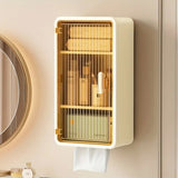 Organizator Cosmetice, Vivimall, Montare pe Perete fara Perforare, 36.5x10.9x20 cm, cu 3 Rafturi, din PP si ABS, Bej, Usa Transparenta - vivimall.ro