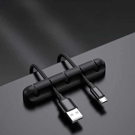 Organizator de Cabluri, Vivimall, Autoadeziv, Multifunctional, 5 Locuri de Suport, 9.6x2.2cm, Negru - vivimall.ro