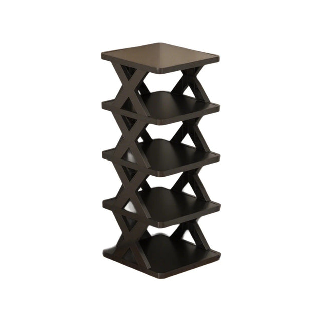 Raft pantofi modular Vivimall cu 5 straturi din ABS negru, vedere frontală, dimensiuni 65,5 x 24 x 26 cm