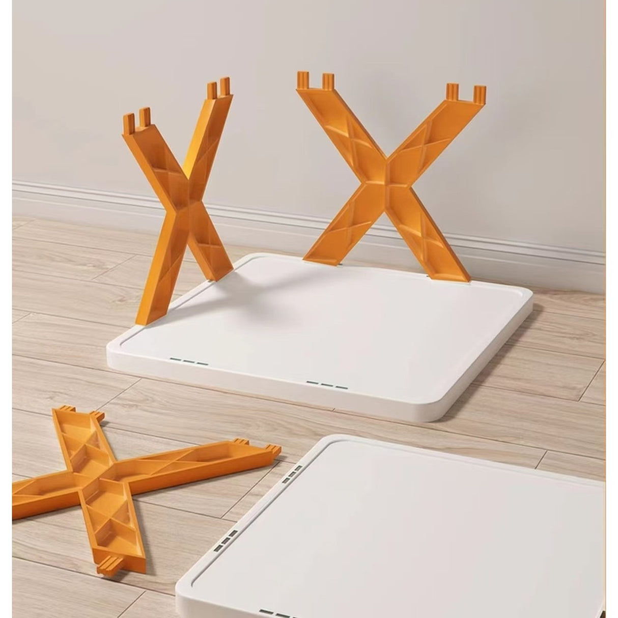 Vedere laterală raft pantofi modular ABS portocaliu, adâncime compartiment 24 cm, structură stabilă