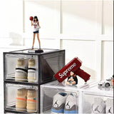 Organizator de Pantofi, Vivimall, din PP+ABS, Usa Frontala Magnetica, Rezistenta la Praf, Anti-Oxidare, Utilizare Multipla, 36 x 28 x 21 cm, Gri Transparent - vivimall.ro