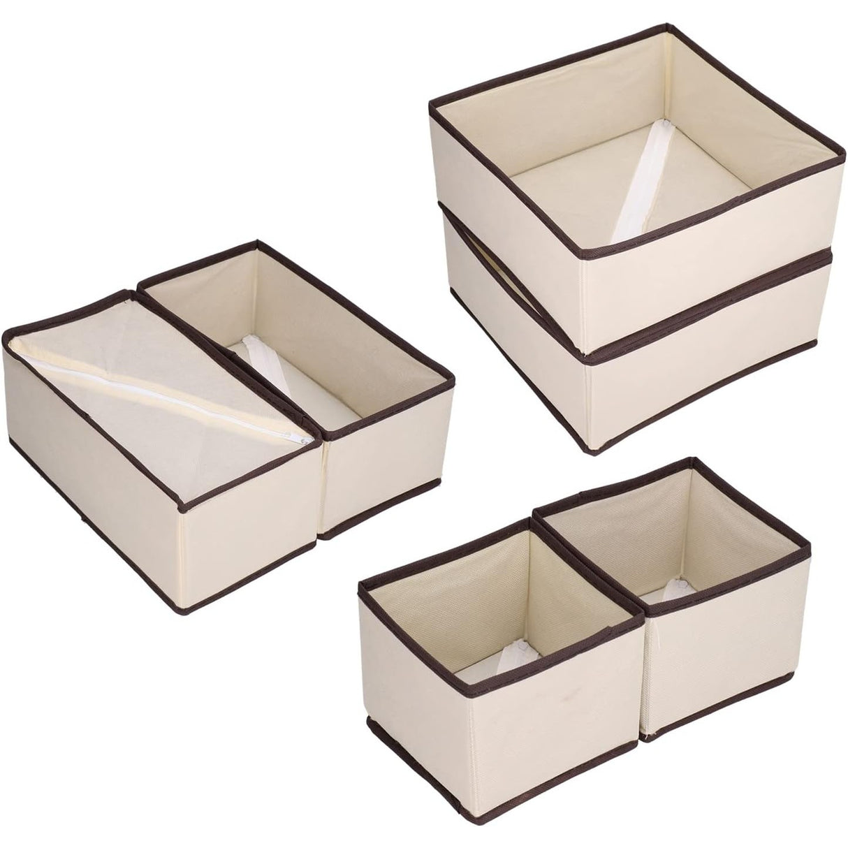 Organizator pentru Sertar, Vivimall, 3 Marimi, pentru Lenjerie, Tricouri, Sosete, 6 Piese, Pliabil, Stivuibil, din Tesatura, Alb/Maro - vivimall.ro