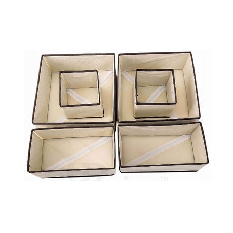 Organizator pentru Sertar, Vivimall, 3 Marimi, pentru Lenjerie, Tricouri, Sosete, 6 Piese, Pliabil, Stivuibil, din Tesatura, Alb/Maro - vivimall.ro