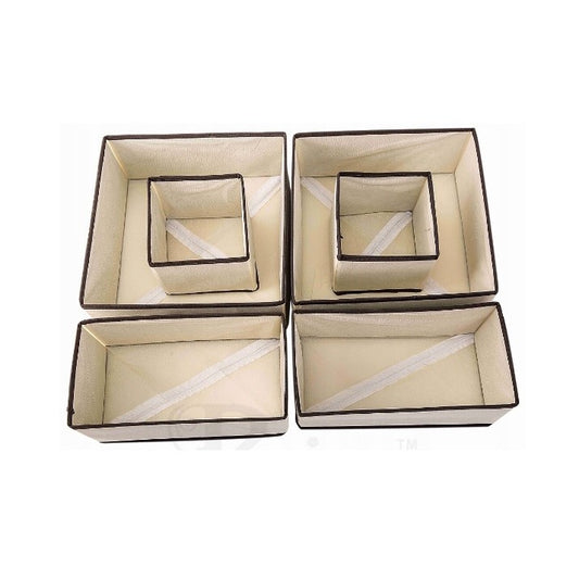 Organizator pentru Sertar, Vivimall, 3 Marimi, pentru Lenjerie, Tricouri, Sosete, 6 Piese, Pliabil, Stivuibil, din Tesatura, Alb/Maro - vivimall.ro