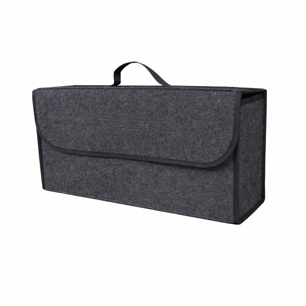 Organizator portbagaj auto Flippy pliabil, culoare gri, vedere frontală, dimensiuni 50x17x24 cm