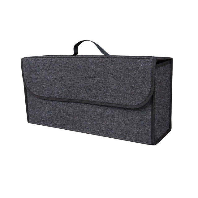 Organizator portbagaj auto Flippy pliabil, culoare gri, vedere frontală, dimensiuni 50x17x24 cm