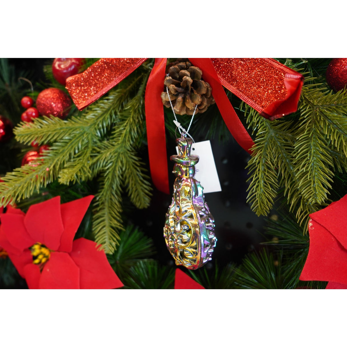 Ornament brad de Craciun, Iridescent, in forma de Om de zapada, 8 cm x 13 cm, Plastic, Vivimall - vivimall.ro