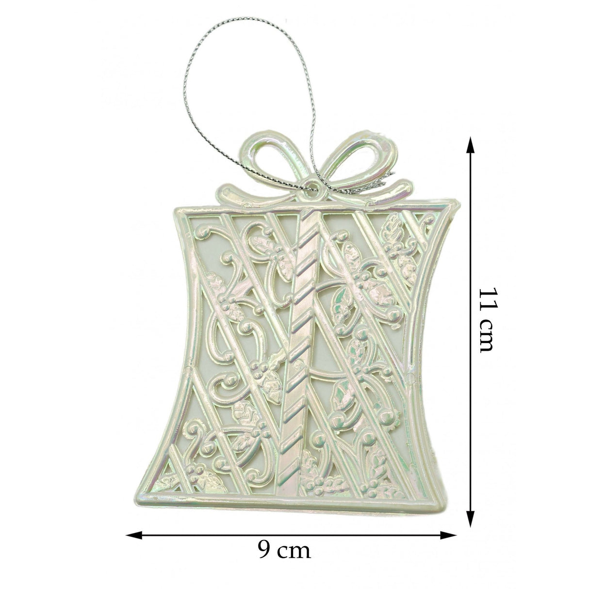 Ornament brad de Craciun, Perlat, in forma de Cadou, 9 cm x 11 cm, Plastic, Vivimall - vivimall.ro
