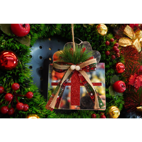 Ornament brad, Vivimall, Cadou, Argintiu, Lucios, 14*15CM, Acril, Interior/ Exterior - vivimall.ro