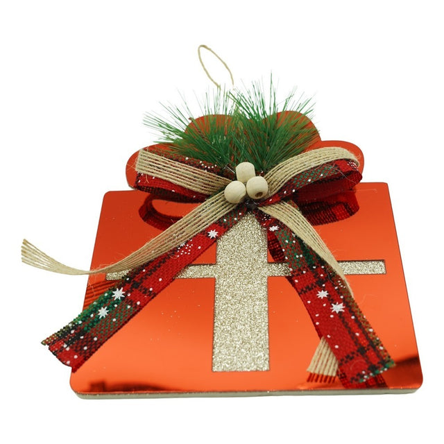 Ornament brad, Vivimall, Cadou, Rosu, Lucios, 15*15CM, Acril, Interior/ Exterior - vivimall.ro