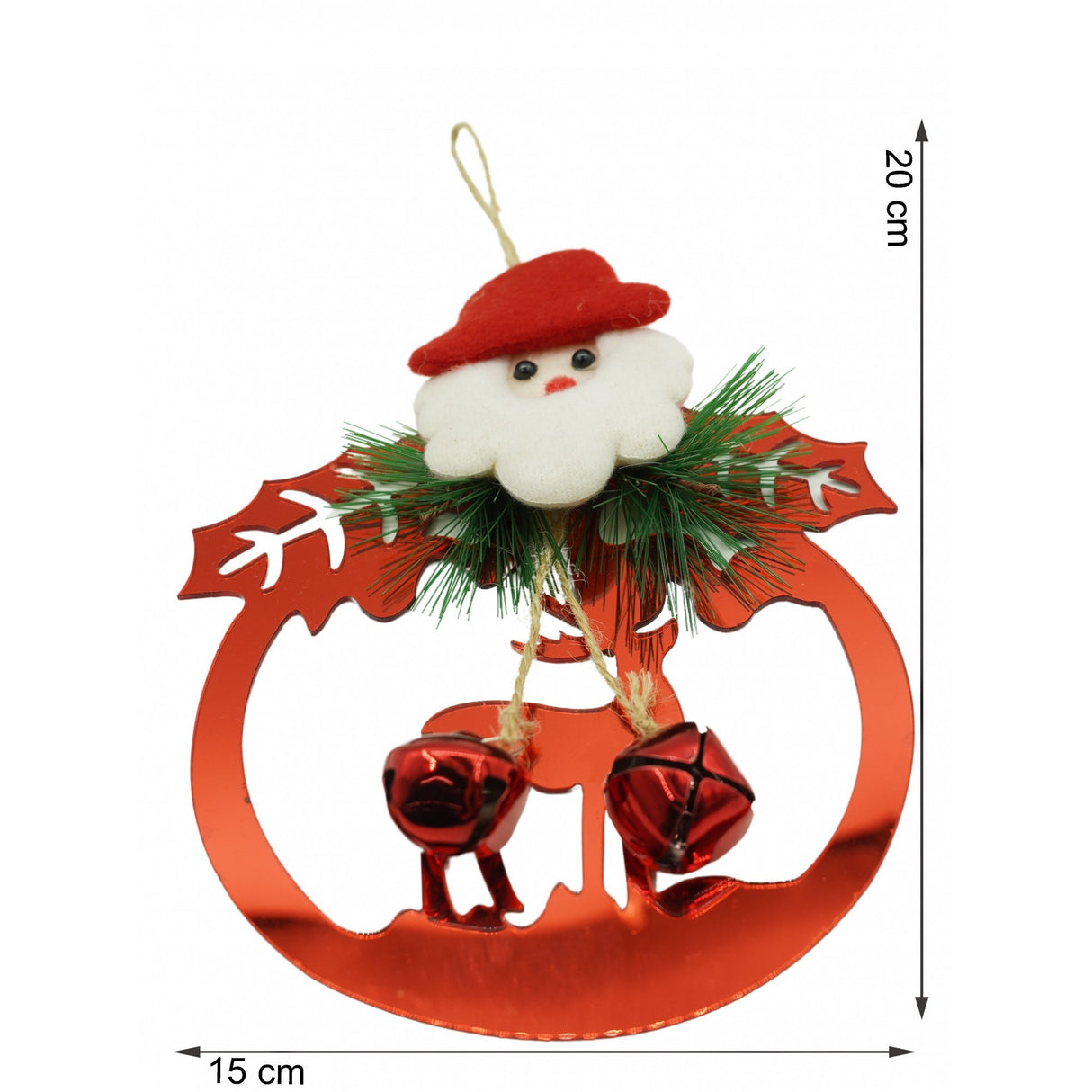 Ornament brad, Vivimall, Ren cu clopotei, Rosu, Lucios, 15*20CM, Acril, Interior/ Exterior - vivimall.ro