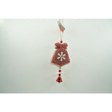 Ornament de brad broderie cu clopot, Vivimall, roz, lemn, 18 cm - vivimall.ro