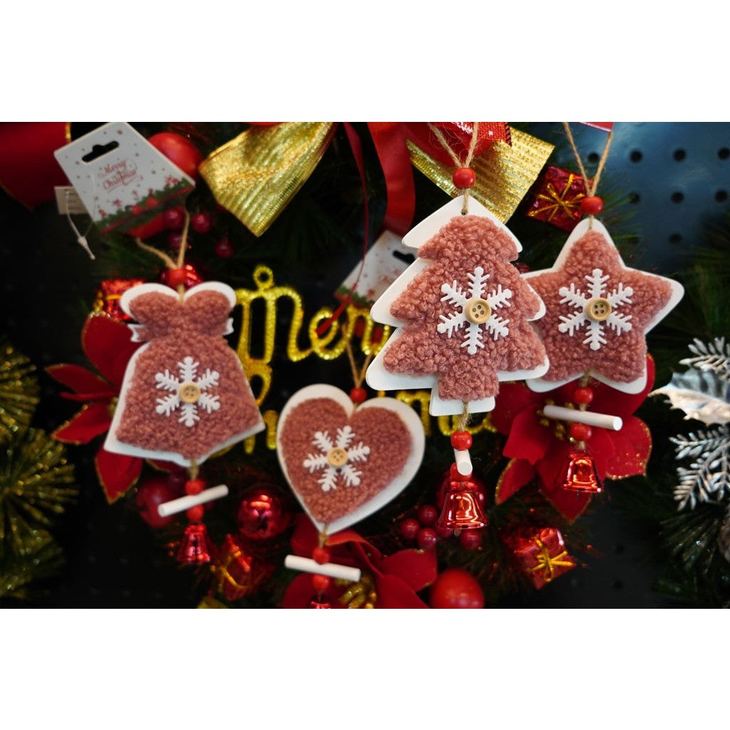 Ornament de brad broderie cu inima, Vivimall, roz, lemn, 18 cm - vivimall.ro