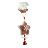 Ornament de brad broderie cu stea, Vivimall, roz, lemn, 18 cm - vivimall.ro