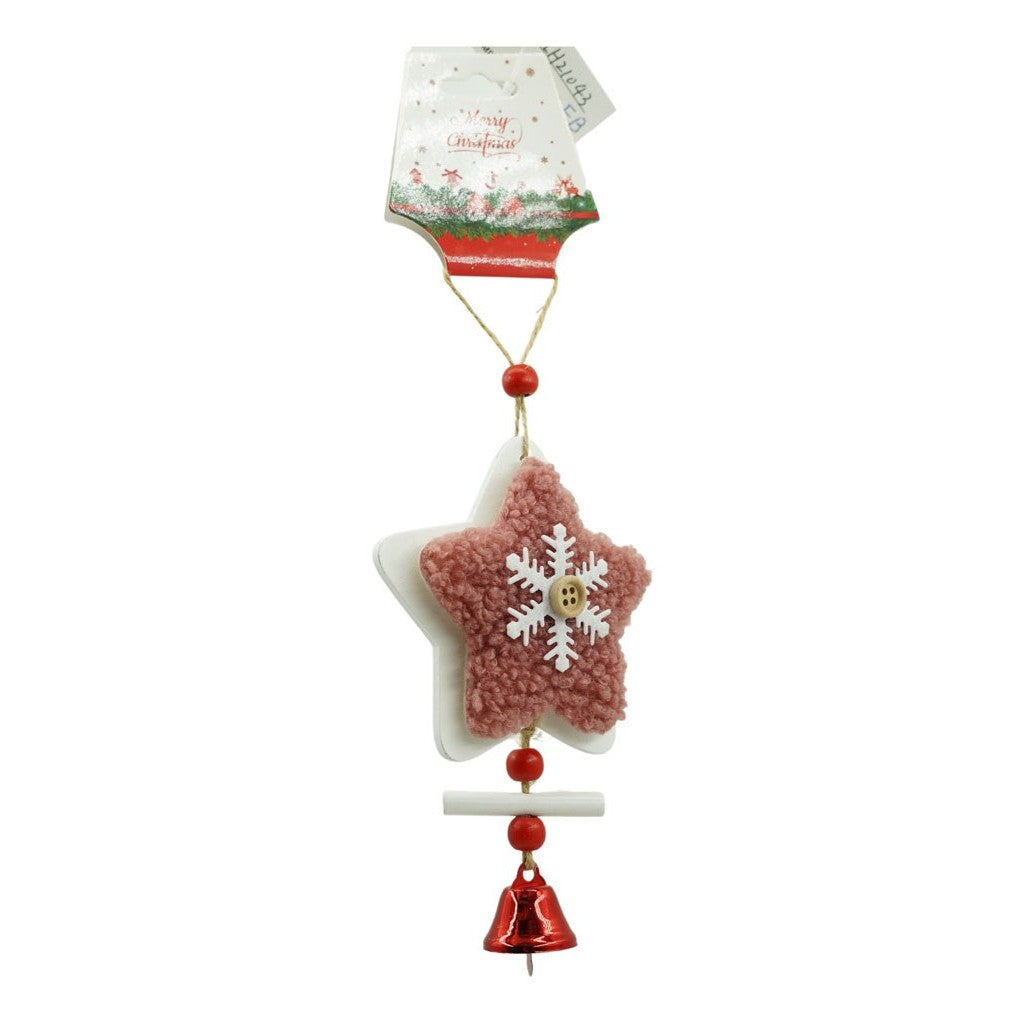 Ornament de brad broderie cu stea, Vivimall, roz, lemn, 18 cm - vivimall.ro