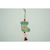 Ornament de brad ciorap cu clopotel, Vivimall, multicolor, lemn, 17 cm - vivimall.ro