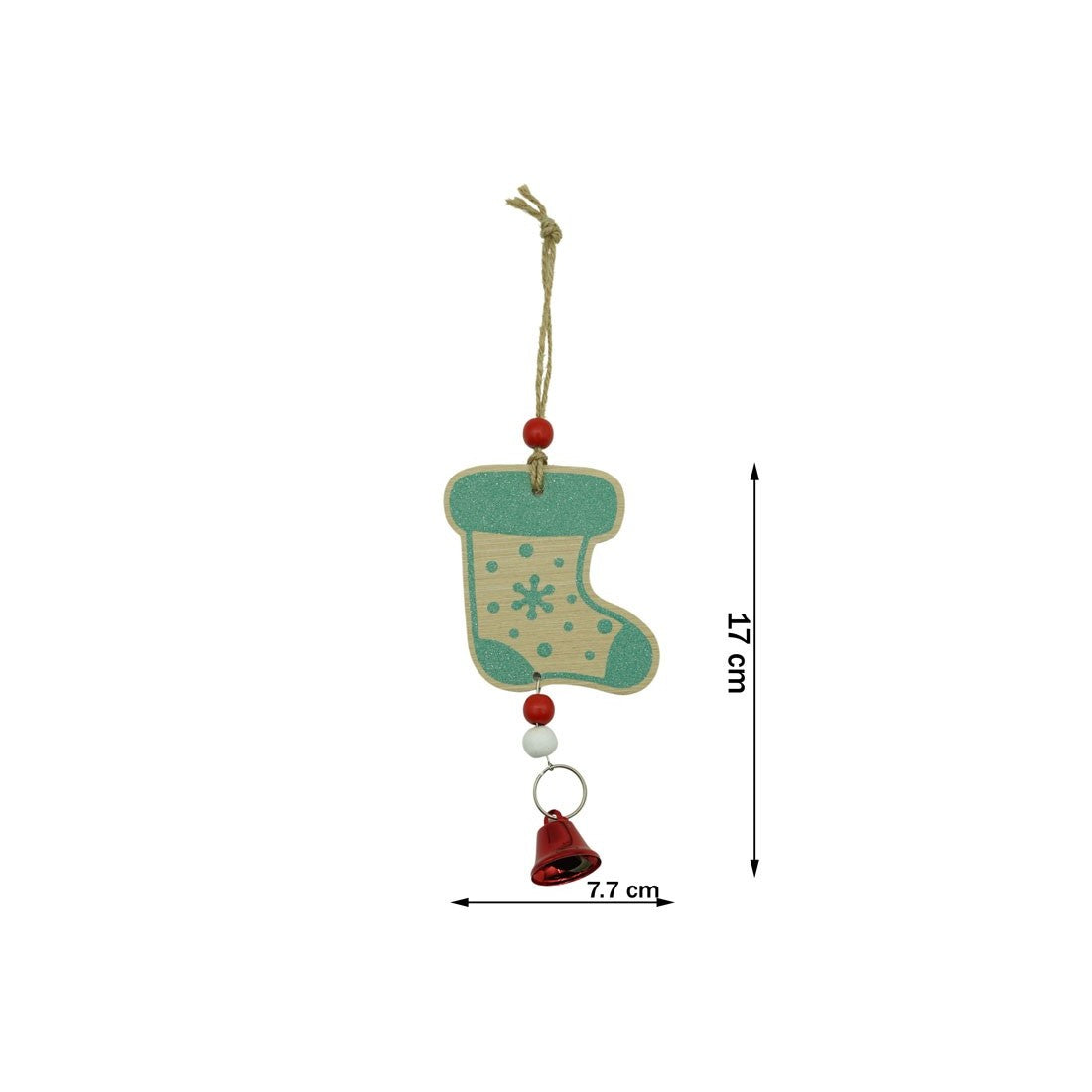 Ornament de brad ciorap cu clopotel, Vivimall, multicolor, lemn, 17 cm - vivimall.ro
