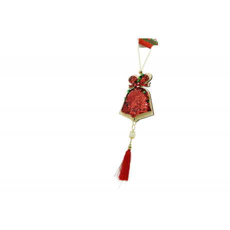 Karácsonyi Dísz Csengő Flitterekkel, Fa, 36 Cm