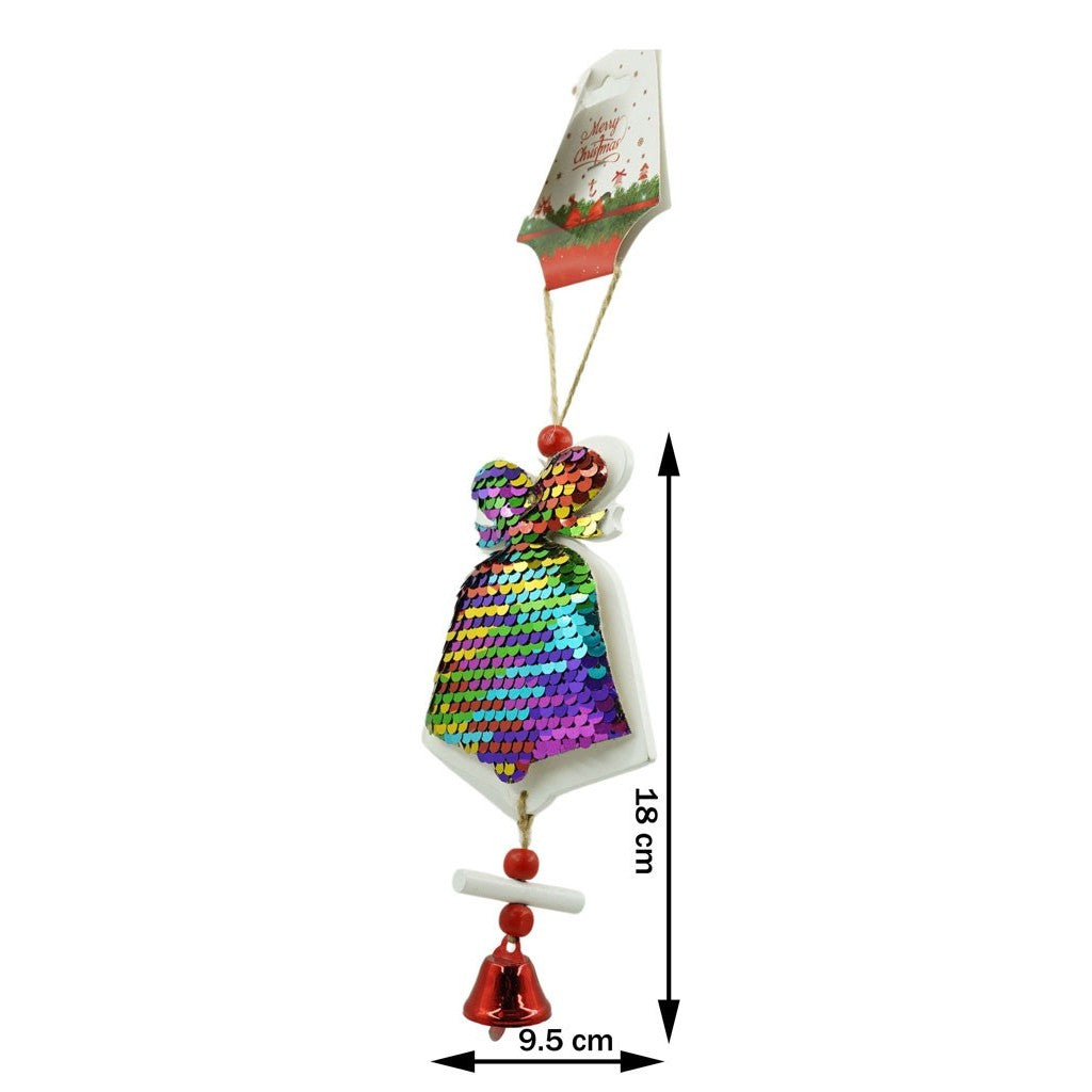 Ornament de brad clopotel din paiete, Vivimall, multicolor, lemn, 18 cm - vivimall.ro