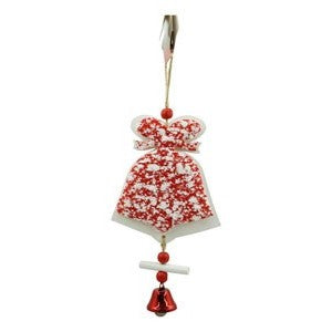 Ornament de brad clopotel din tweed, Vivimall, alb/rosu, lemn, 18 cm - vivimall.ro