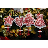 Ornament de brad clopotel din tweed, Vivimall, alb/rosu, lemn, 18 cm - vivimall.ro