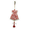 Ornament de brad clopotel din tweed, Vivimall, alb/rosu, lemn, 18 cm - vivimall.ro