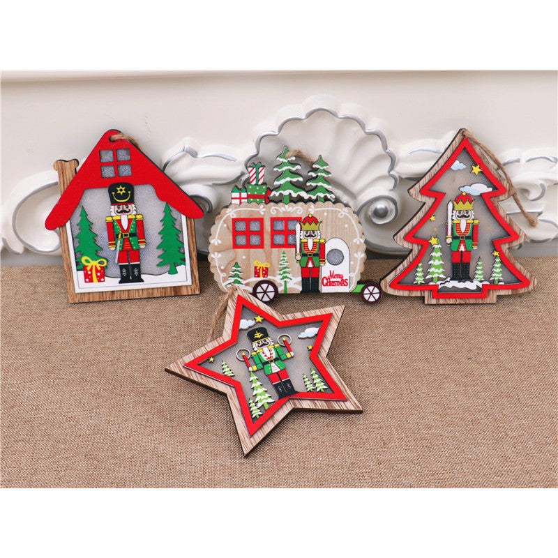 Ornament de Brad, Flippy, cu Lumini LED, din Lemn, Figurina Spargatorul de Nuci, Model Masina, Multicolor - vivimall.ro